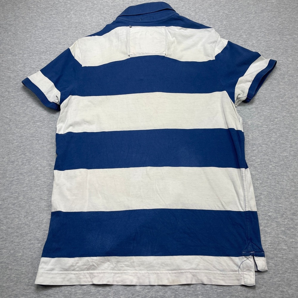 VTG Abercrombie & Fitch Muscle Polo Shirt Mens Medium Blue White Wide Stripe Y2K - Picture 3 of 8